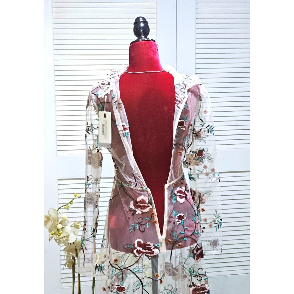 NWT Endless Rose Women's Embroidered Boho Sheer Overlay Midi Dress Sz Xs 2452 - Picture 9 of 16